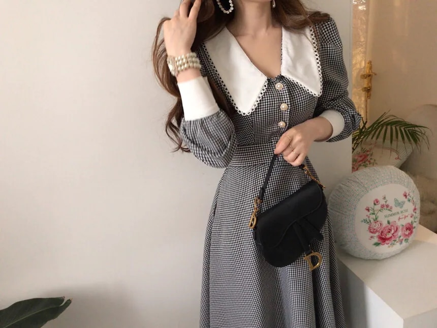 ワンピース ロングワンピース ロング丈 レース 長袖 パフスリーブ ハイウエスト 襟付き ボタン ワンピース ロングワンピース ロング丈 レース 長袖 パフスリーブ ハイウエスト 襟付き ボタン