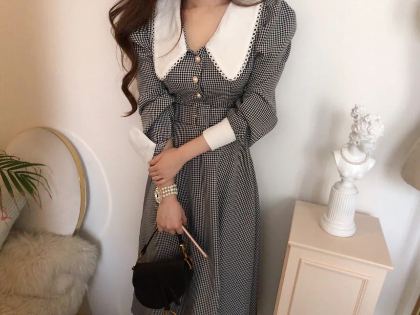 ワンピース ロングワンピース ロング丈 レース 長袖 パフスリーブ ハイウエスト 襟付き ボタン ワンピース ロングワンピース ロング丈 レース 長袖 パフスリーブ ハイウエスト 襟付き ボタン