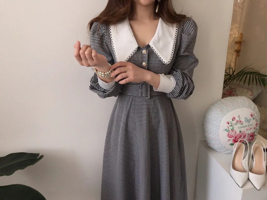 ワンピース ロングワンピース ロング丈 レース 長袖 パフスリーブ ハイウエスト 襟付き ボタン ワンピース ロングワンピース ロング丈 レース 長袖 パフスリーブ ハイウエスト 襟付き ボタン