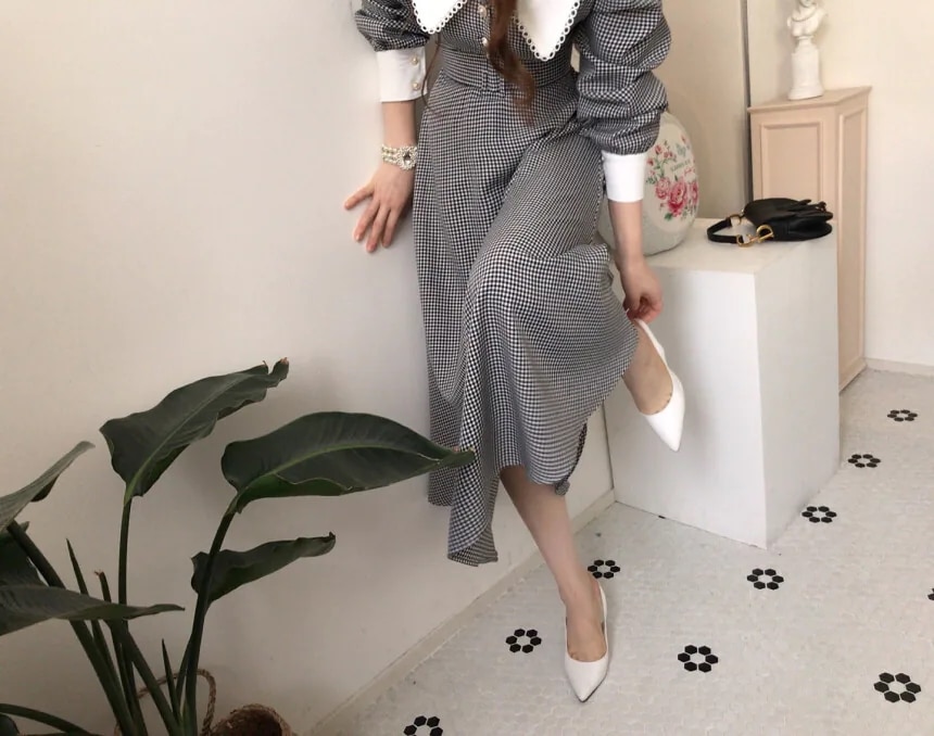 ワンピース ロングワンピース ロング丈 レース 長袖 パフスリーブ ハイウエスト 襟付き ボタン ワンピース ロングワンピース ロング丈 レース 長袖 パフスリーブ ハイウエスト 襟付き ボタン