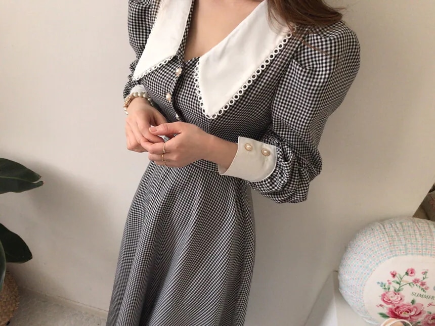 ワンピース ロングワンピース ロング丈 レース 長袖 パフスリーブ ハイウエスト 襟付き ボタン ワンピース ロングワンピース ロング丈 レース 長袖 パフスリーブ ハイウエスト 襟付き ボタン