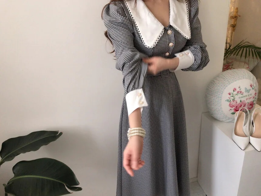 ワンピース ロングワンピース ロング丈 レース 長袖 パフスリーブ ハイウエスト 襟付き ボタン ワンピース ロングワンピース ロング丈 レース 長袖 パフスリーブ ハイウエスト 襟付き ボタン