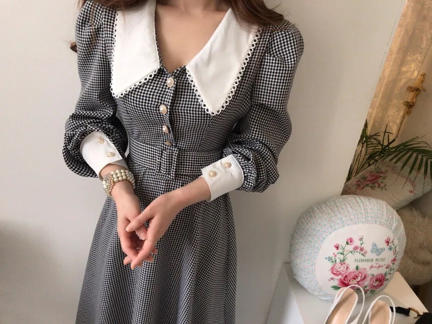 ワンピース ロングワンピース ロング丈 レース 長袖 パフスリーブ ハイウエスト 襟付き ボタン ワンピース ロングワンピース ロング丈 レース 長袖 パフスリーブ ハイウエスト 襟付き ボタン