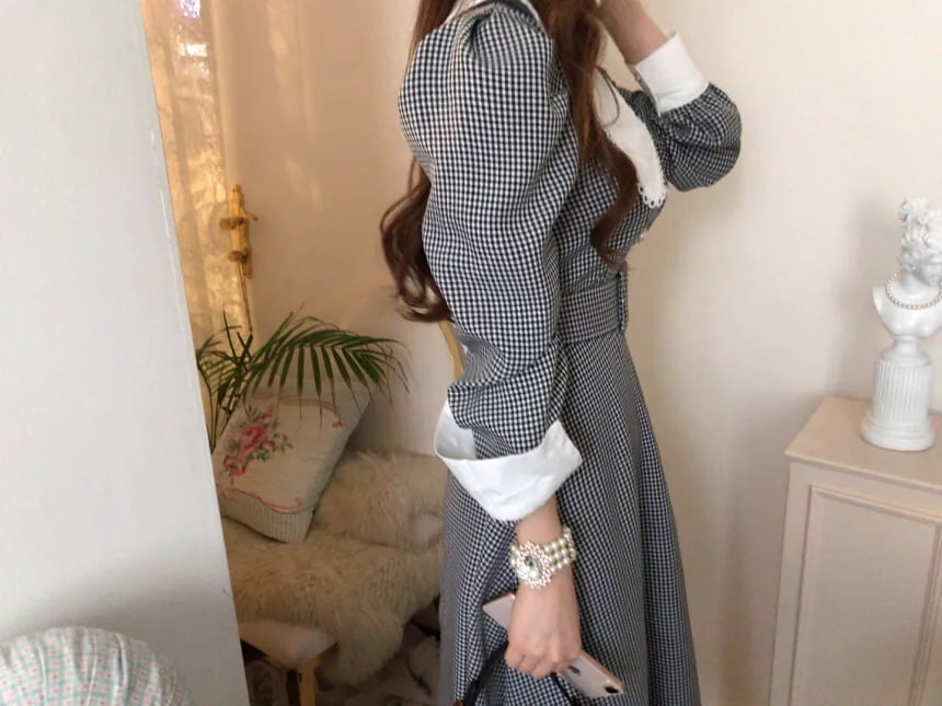 ワンピース ロングワンピース ロング丈 レース 長袖 パフスリーブ ハイウエスト 襟付き ボタン ワンピース ロングワンピース ロング丈 レース 長袖 パフスリーブ ハイウエスト 襟付き ボタン