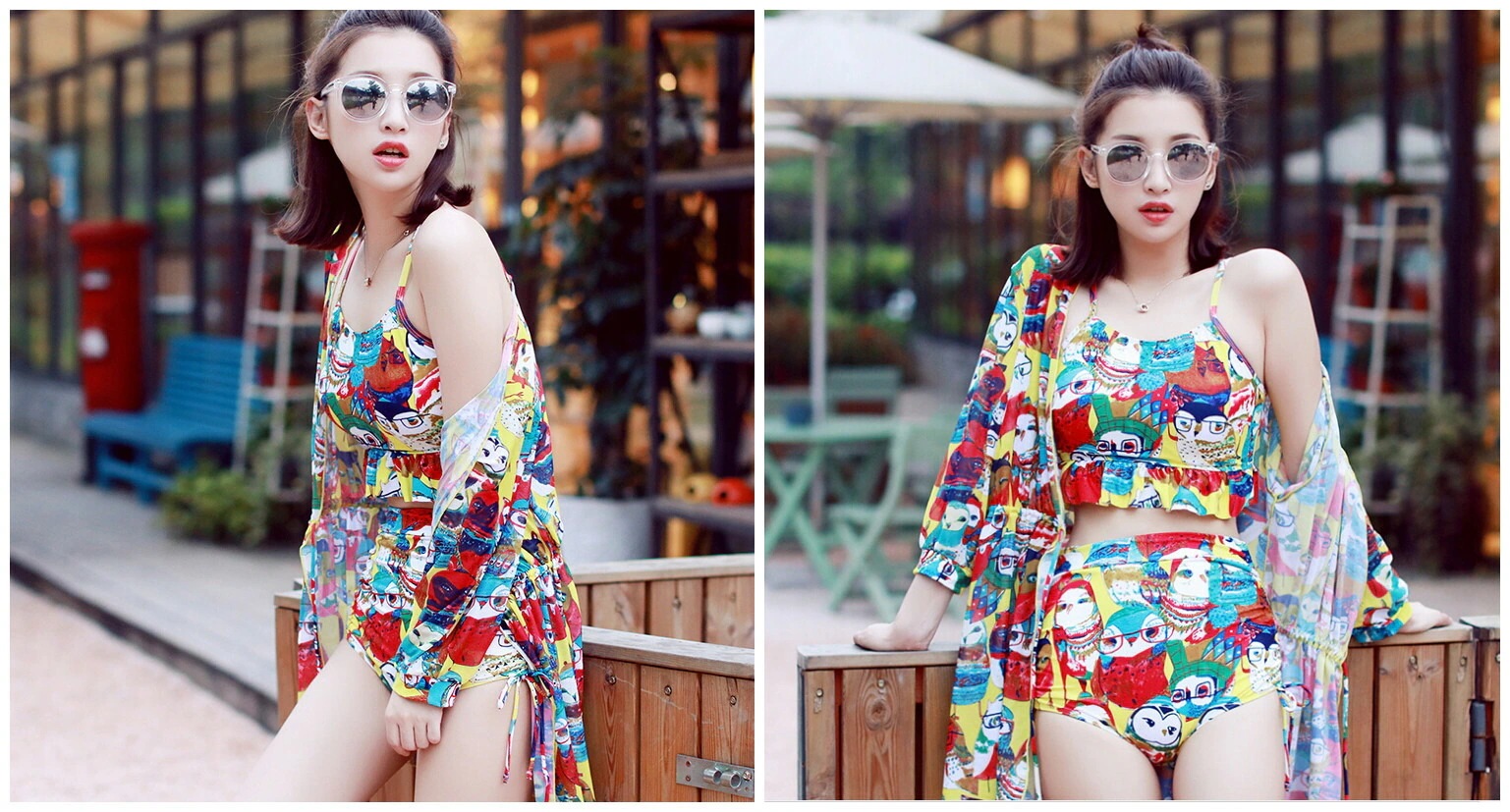 新作-f014 レディス水着 カラフル オフショルダー ビスチェ バンドゥ フリル ワンピース タンキニ 大きいサイズS-XL 16247