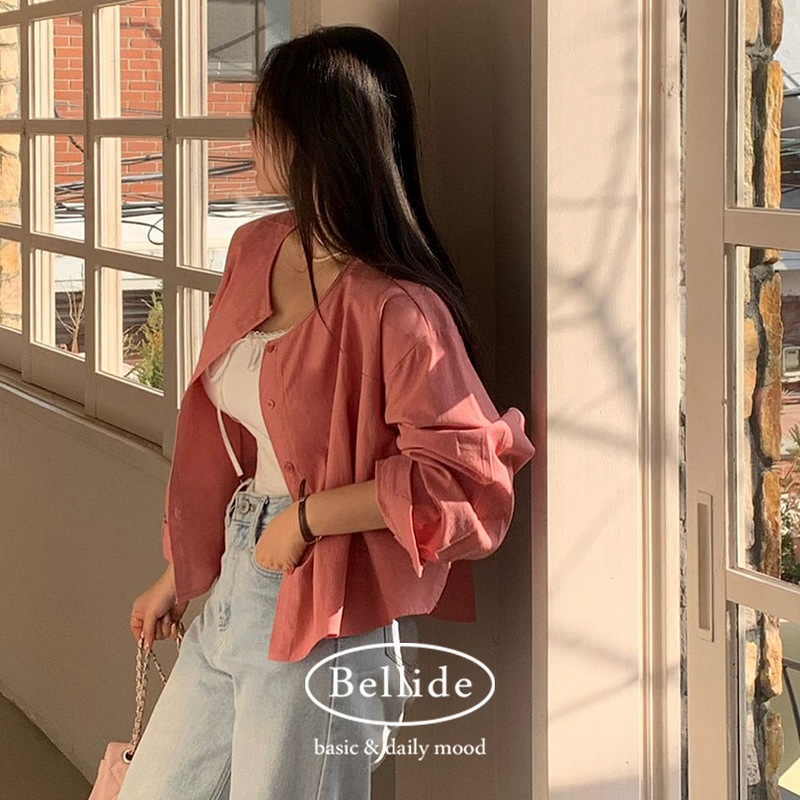 [MADE] ルーズフィットノーカラーコットンシャツ bs1165