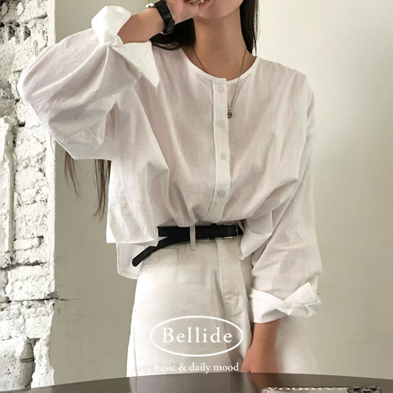 [MADE] ルーズフィットノーカラーコットンシャツ bs1165