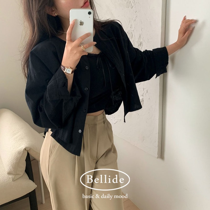 [MADE] ルーズフィットノーカラーコットンシャツ bs1165