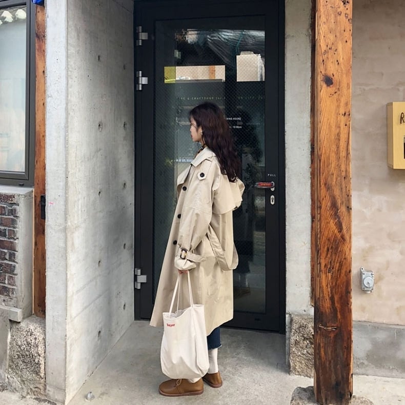 コート アウター ロング トレンチ ドロップショルダー モノトーン