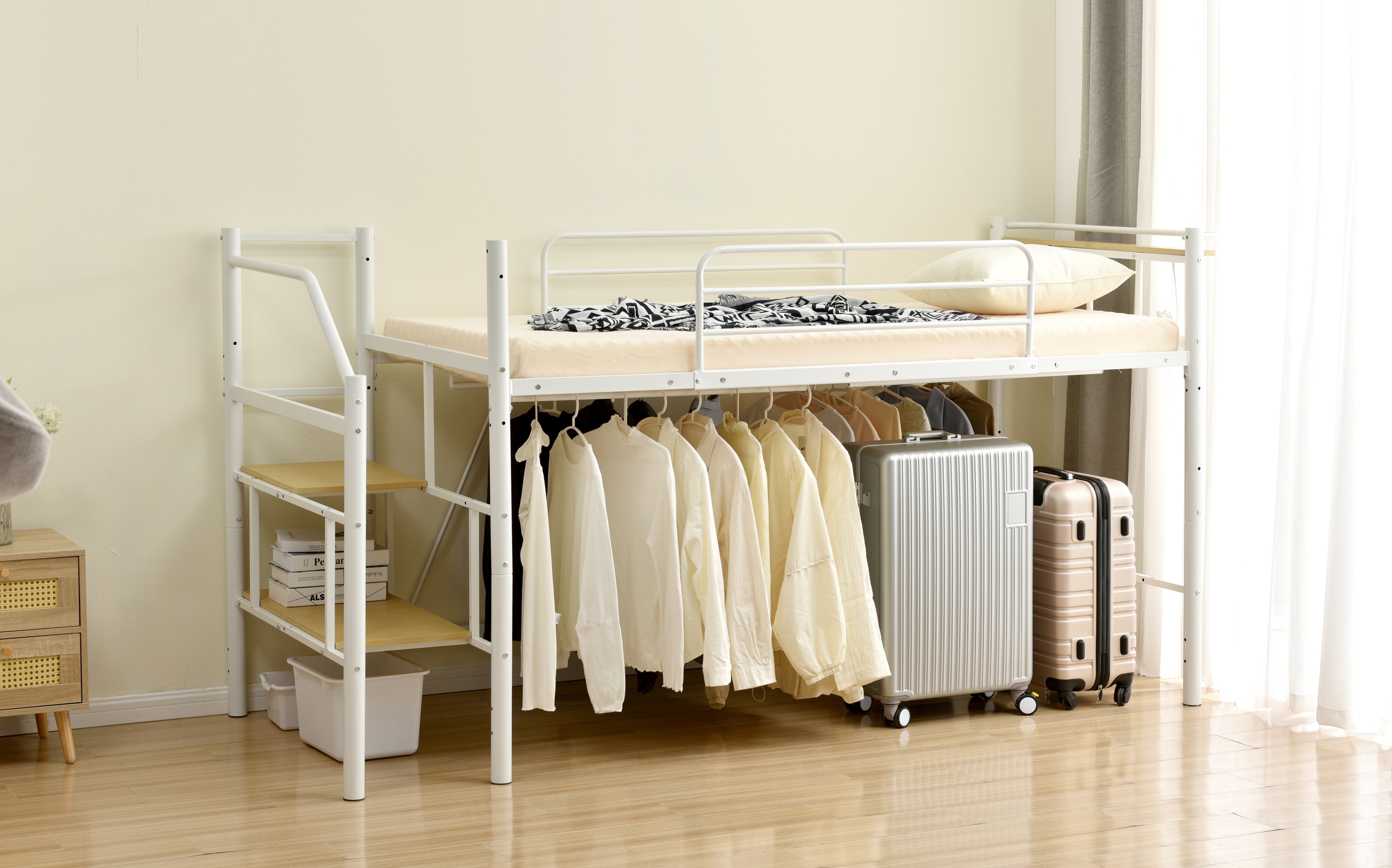 マットレス付き】ロフトベッド パイプベッド シングル 耐荷重150kg 高