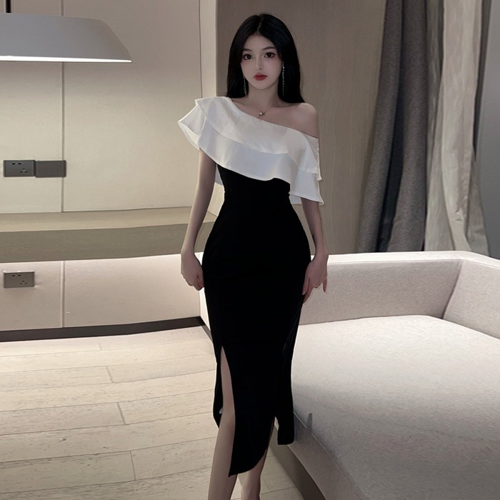 ワンピース レディース ドレス S M L 韓国 ミモレ丈 ミディアム