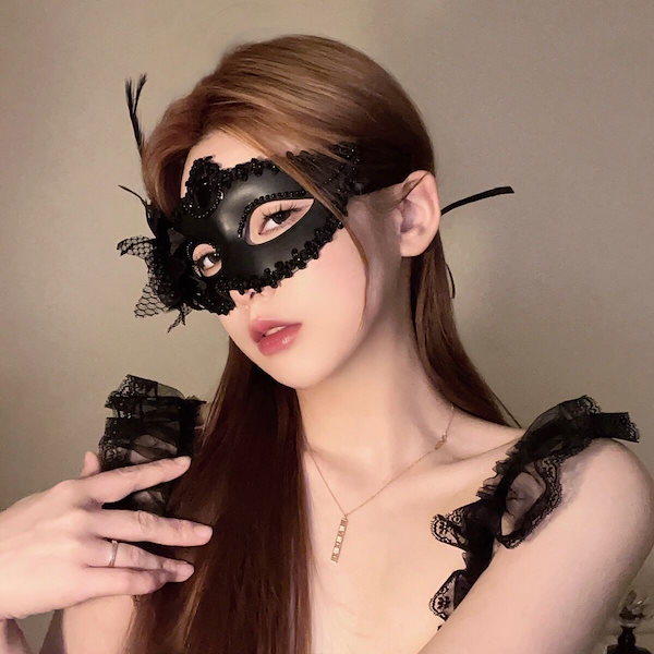 Qoo10] 黒花仮面舞踏会ドレス小道具パーティー総会
