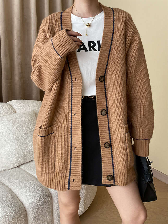 カーディガン レディース 秋冬 厚手 長袖 ゆったり ニット カーデ ロングカーディガン トップス ミドル丈 アウター コーディガン アウター 無地 Vネック ポケット付き 防寒対策 暖かい 秋 冬