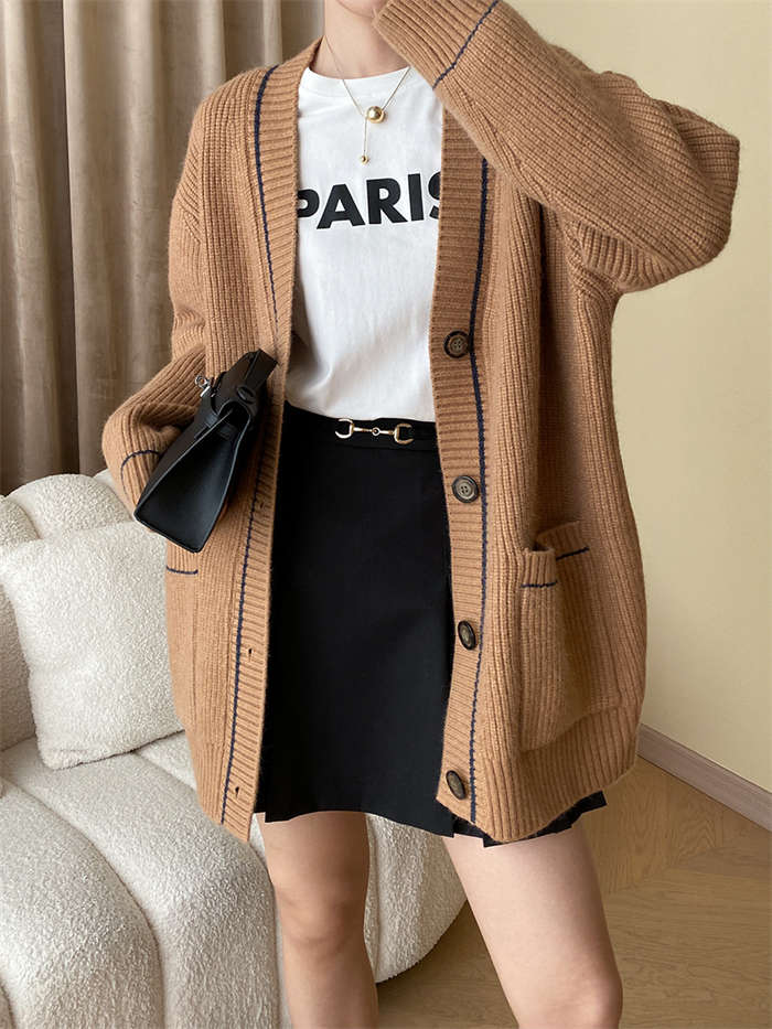 カーディガン レディース 秋冬 厚手 長袖 ゆったり ニット カーデ ロングカーディガン トップス ミドル丈 アウター コーディガン アウター 無地 Vネック ポケット付き 防寒対策 暖かい 秋 冬