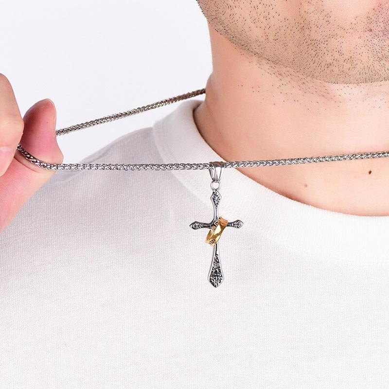 バホメットゴールドリングクロスステンレスネックレス(60cmのチェーン付き)十字架 ロザリオ 金色の指輪 アクセサリー 男性 女性 プレゼント 誕生日 父の日 メンズ stt00-00-0012 バホメットゴールドリングクロスステンレスネックレス(60cmのチェーン付き)十字架 ロザリオ 金色の指輪 アクセサリー 男性 女性 プレゼント 誕生日 父の日 メンズ stt00-00-0012