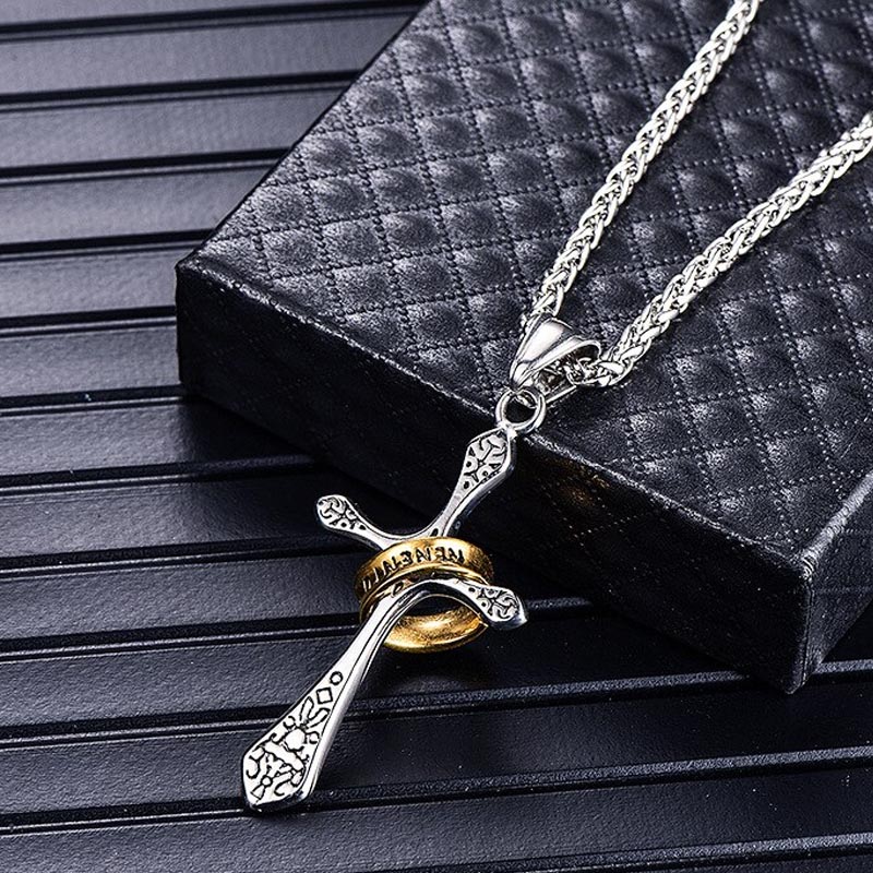 バホメットゴールドリングクロスステンレスネックレス(60cmのチェーン付き)十字架 ロザリオ 金色の指輪 アクセサリー 男性 女性 プレゼント 誕生日 父の日 メンズ stt00-00-0012 バホメットゴールドリングクロスステンレスネックレス(60cmのチェーン付き)十字架 ロザリオ 金色の指輪 アクセサリー 男性 女性 プレゼント 誕生日 父の日 メンズ stt00-00-0012