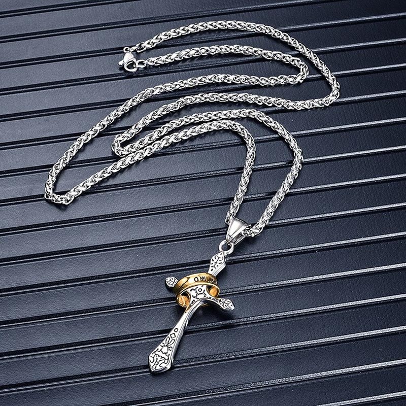 バホメットゴールドリングクロスステンレスネックレス(60cmのチェーン付き)十字架 ロザリオ 金色の指輪 アクセサリー 男性 女性 プレゼント 誕生日 父の日 メンズ stt00-00-0012 バホメットゴールドリングクロスステンレスネックレス(60cmのチェーン付き)十字架 ロザリオ 金色の指輪 アクセサリー 男性 女性 プレゼント 誕生日 父の日 メンズ stt00-00-0012