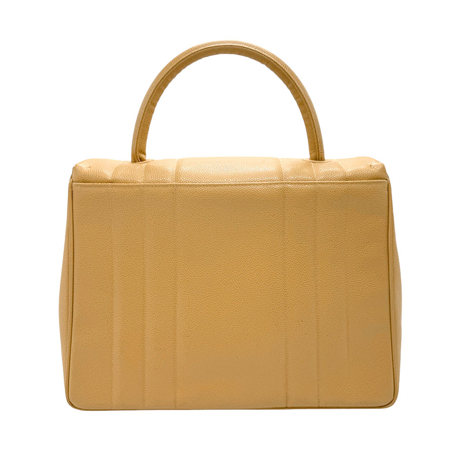 シャネル CHANEL ハンドバッグ キャビアスキンレザー ベージュ ゴールド レディース n0404