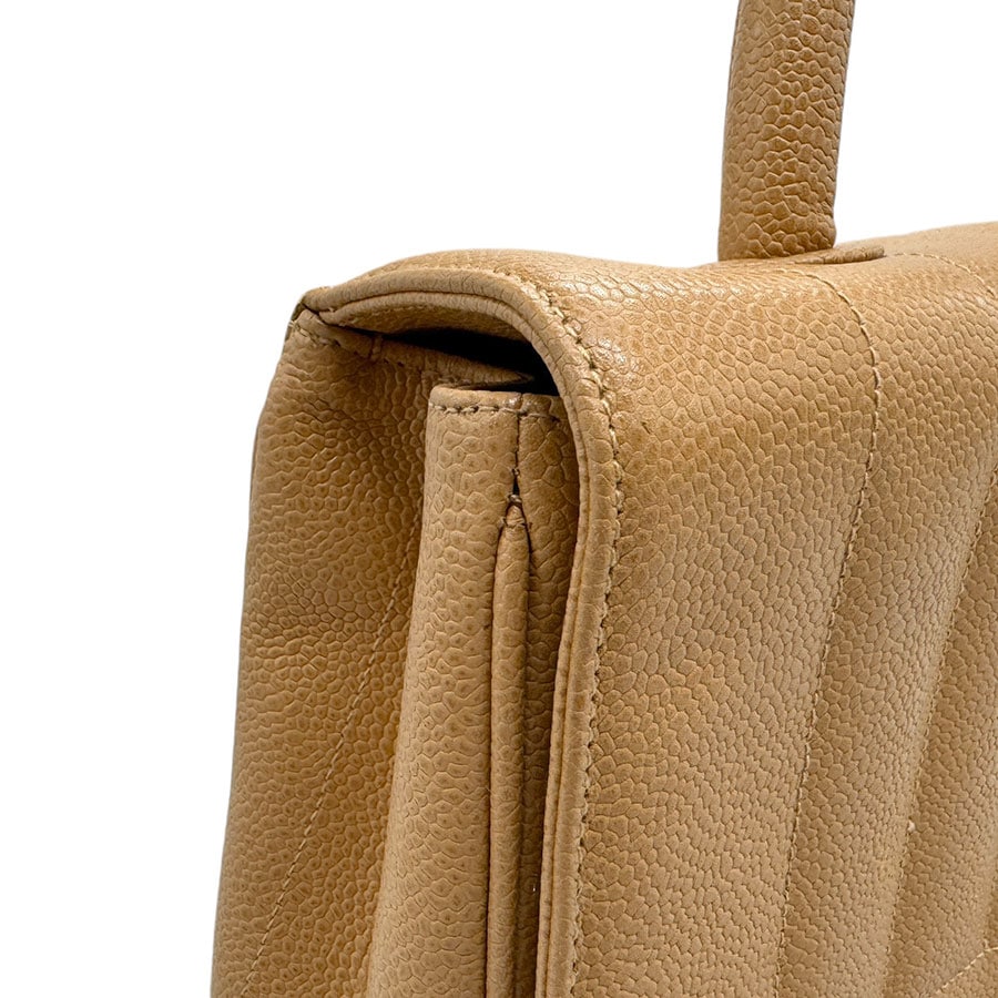 シャネル CHANEL ハンドバッグ キャビアスキンレザー ベージュ ゴールド レディース n0404