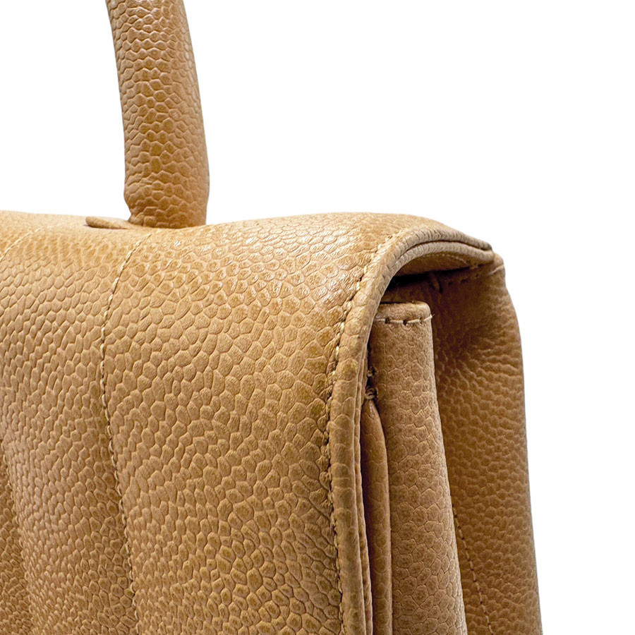 シャネル CHANEL ハンドバッグ キャビアスキンレザー ベージュ ゴールド レディース n0404