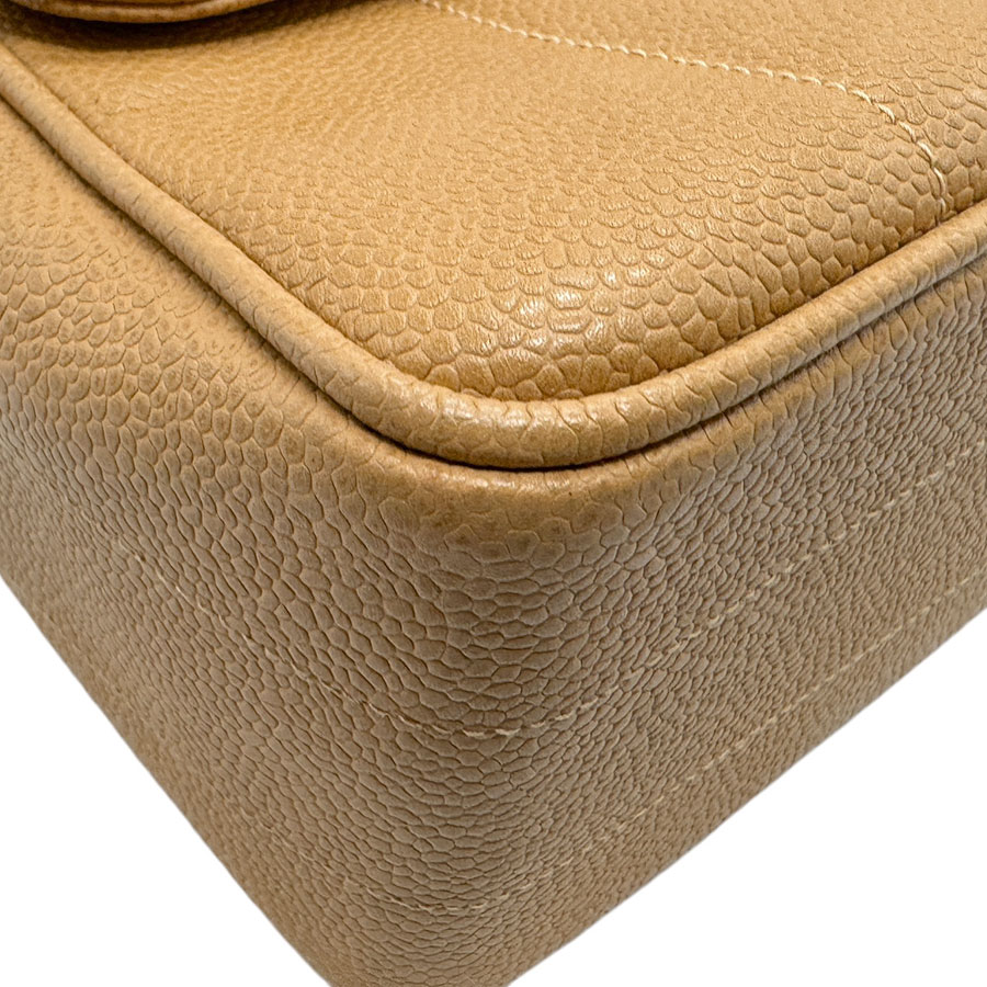 シャネル CHANEL ハンドバッグ キャビアスキンレザー ベージュ ゴールド レディース n0404