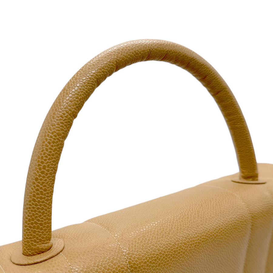 シャネル CHANEL ハンドバッグ キャビアスキンレザー ベージュ ゴールド レディース n0404