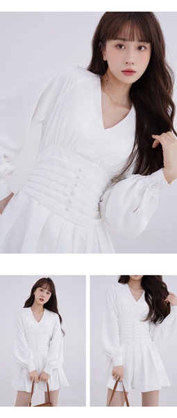 スリーピーラビット スリムフィット Vネック ハイウエスト 長袖ドレス