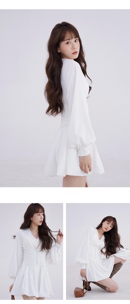 スリーピーラビット スリムフィット Vネック ハイウエスト 長袖ドレス