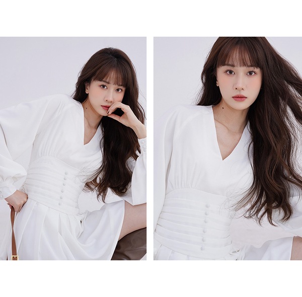 スリーピーラビット スリムフィット Vネック ハイウエスト 長袖ドレス