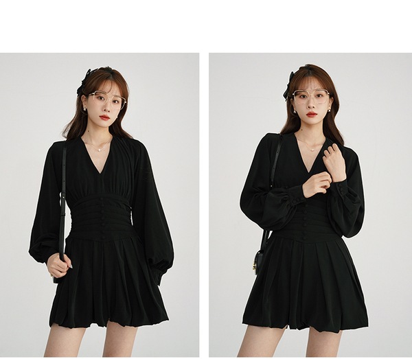 スリーピーラビット スリムフィット Vネック ハイウエスト 長袖ドレス
