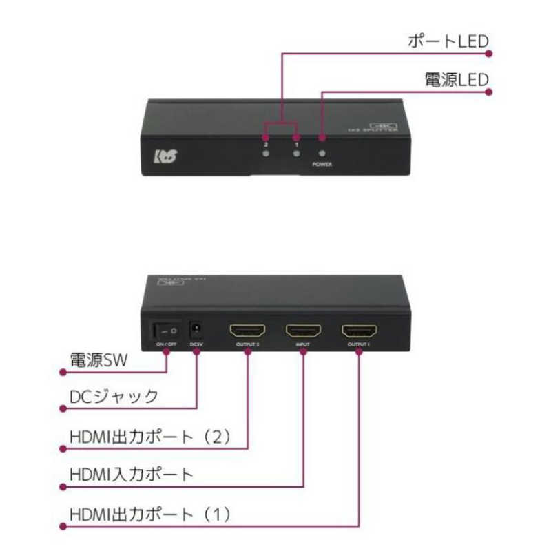 ラトックシステム 4K60Hz対応 1入力2出力 HDMI分配器 RS-HDSP2P-4KZ ラトックシステム 4K60Hz対応 1入力2出力 HDMI分配器 RS-HDSP2P-4KZ