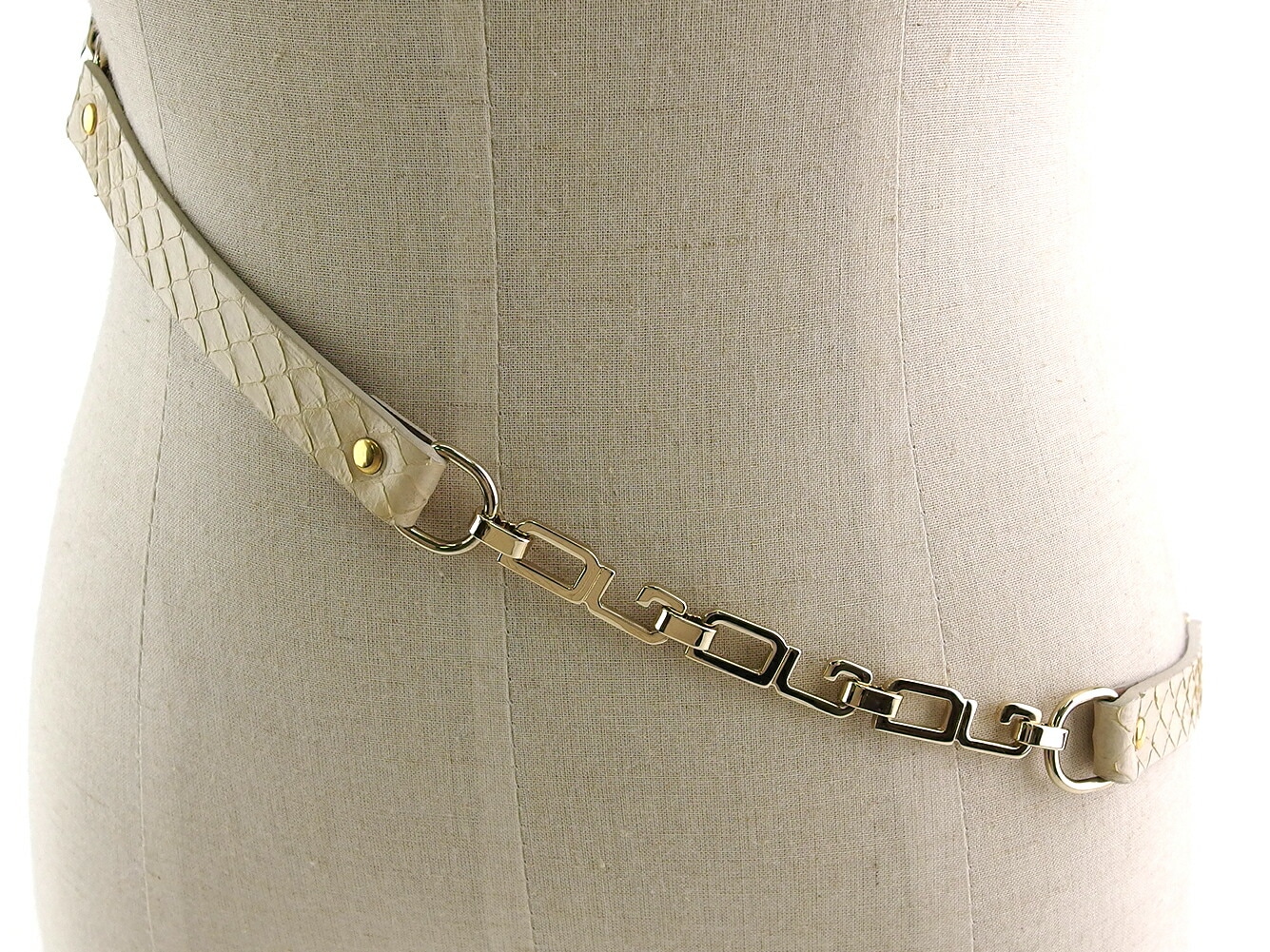 ベルト パイソン 95CM 38INCH ベージュ ゴールド レディース 中古