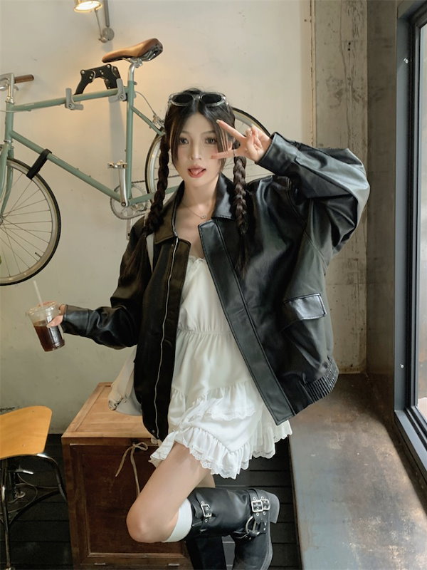 レザージャケット PU カジュアル 春秋コーデ 可愛い 韓国 3色 ba4fd1b4d96e0805d1b08a42c8ed57