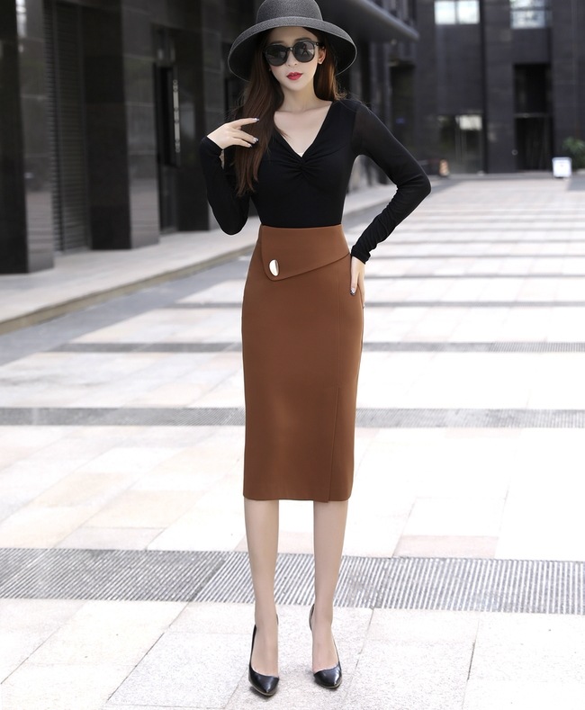 ハイウェストスカート ロング丈タイトスカート カジュアルタイトスカート バックル付きスカート スカート ロングスカート コクーンスカート タイトスカート 膝下 ロング ロング丈 スリム タイト 細身