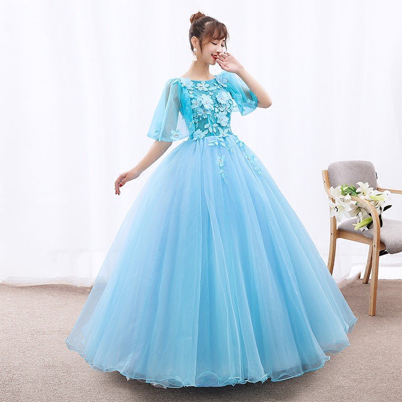 ウエディングドレス 半袖 カラードレス 青 コンサート 安い ロングドレス 演奏会 二次会 プリンセ ウエディングドレス 半袖 カラードレス 青 コンサート 安い ロングドレス 演奏会 二次会 プリンセ