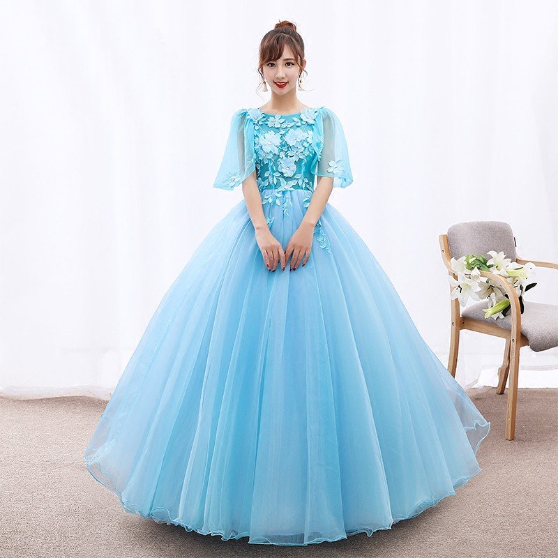 ウエディングドレス 半袖 カラードレス 青 コンサート 安い ロングドレス 演奏会 二次会 プリンセ ウエディングドレス 半袖 カラードレス 青 コンサート 安い ロングドレス 演奏会 二次会 プリンセ