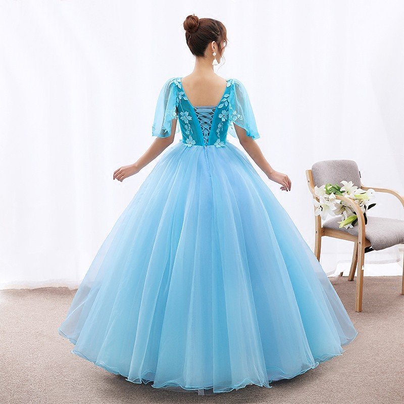 ウエディングドレス 半袖 カラードレス 青 コンサート 安い ロングドレス 演奏会 二次会 プリンセ ウエディングドレス 半袖 カラードレス 青 コンサート 安い ロングドレス 演奏会 二次会 プリンセ