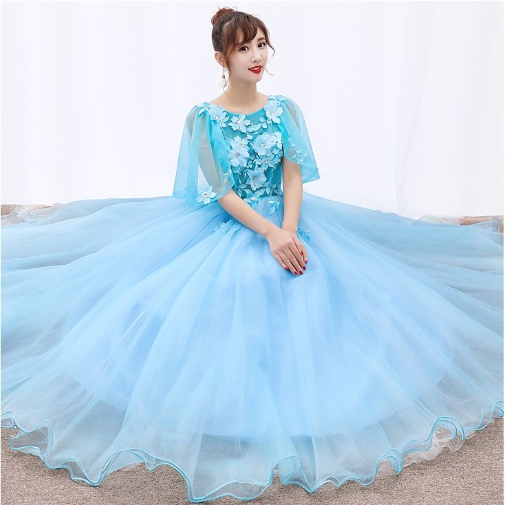 ウエディングドレス 半袖 カラードレス 青 コンサート 安い ロングドレス 演奏会 二次会 プリンセ ウエディングドレス 半袖 カラードレス 青 コンサート 安い ロングドレス 演奏会 二次会 プリンセ