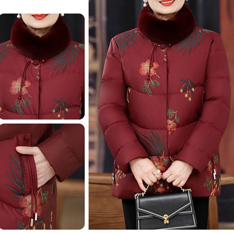 レディースパファージャケット レディース 刺繍 花 花柄 ファー付き ダウン入れ ダウン 長袖 秋冬服 防寒対策 コート 用 シンプル オシャレ おしゃれ 潮流 お出かけ 日常着用 普段用