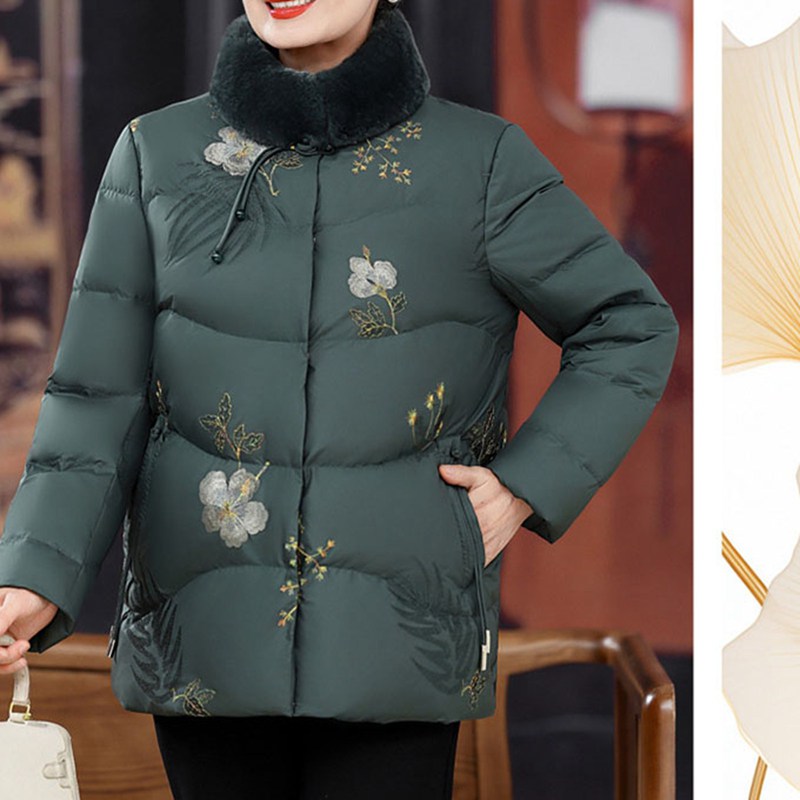 レディースパファージャケット レディース 刺繍 花 花柄 ファー付き ダウン入れ ダウン 長袖 秋冬服 防寒対策 コート 用 シンプル オシャレ おしゃれ 潮流 お出かけ 日常着用 普段用