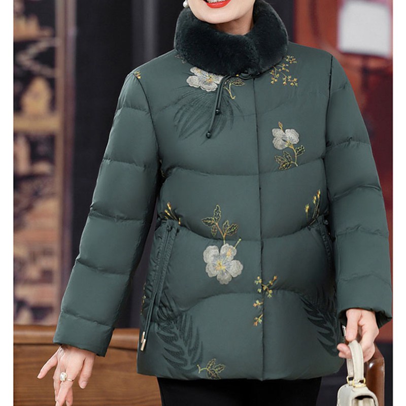 レディースパファージャケット レディース 刺繍 花 花柄 ファー付き ダウン入れ ダウン 長袖 秋冬服 防寒対策 コート 用 シンプル オシャレ おしゃれ 潮流 お出かけ 日常着用 普段用