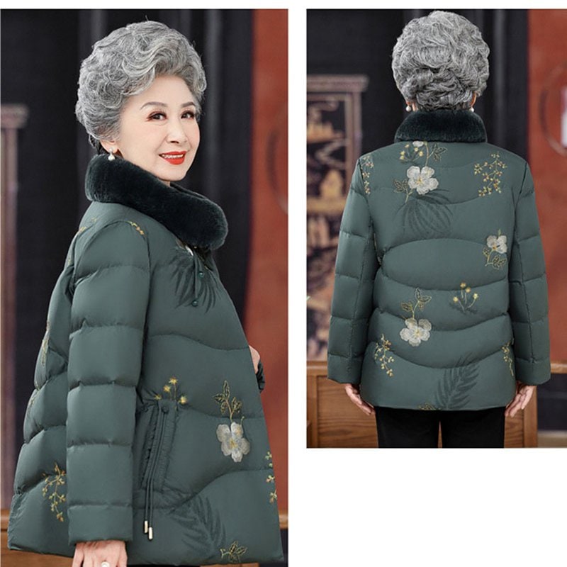 レディースパファージャケット レディース 刺繍 花 花柄 ファー付き ダウン入れ ダウン 長袖 秋冬服 防寒対策 コート 用 シンプル オシャレ おしゃれ 潮流 お出かけ 日常着用 普段用