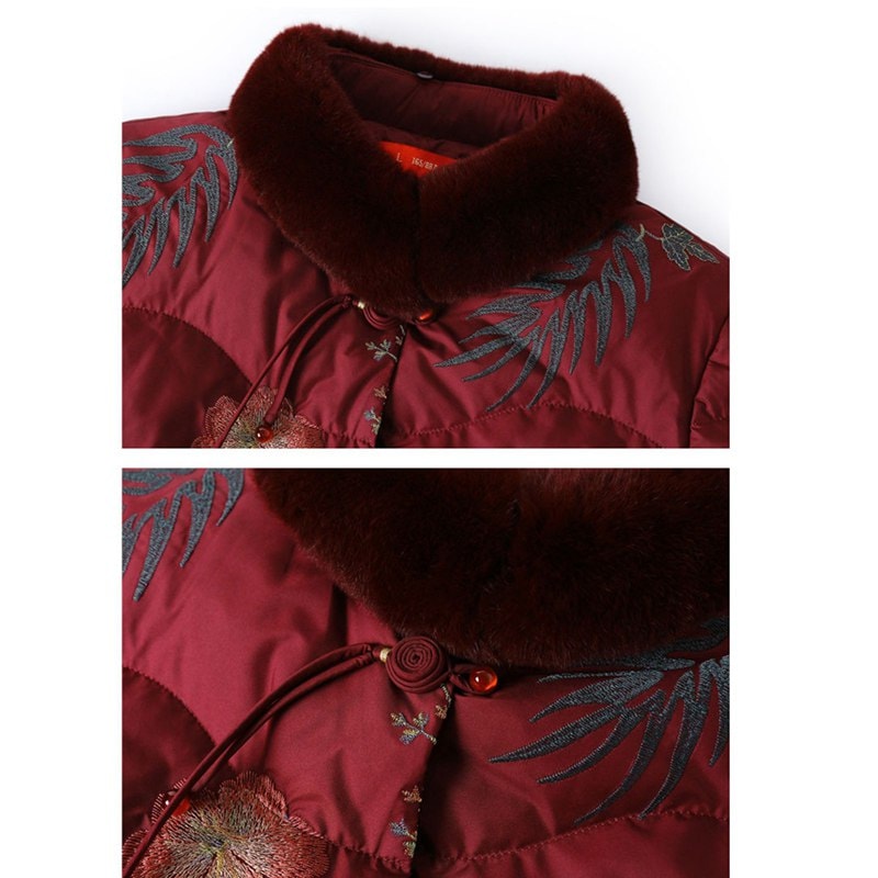 レディースパファージャケット レディース 刺繍 花 花柄 ファー付き ダウン入れ ダウン 長袖 秋冬服 防寒対策 コート 用 シンプル オシャレ おしゃれ 潮流 お出かけ 日常着用 普段用
