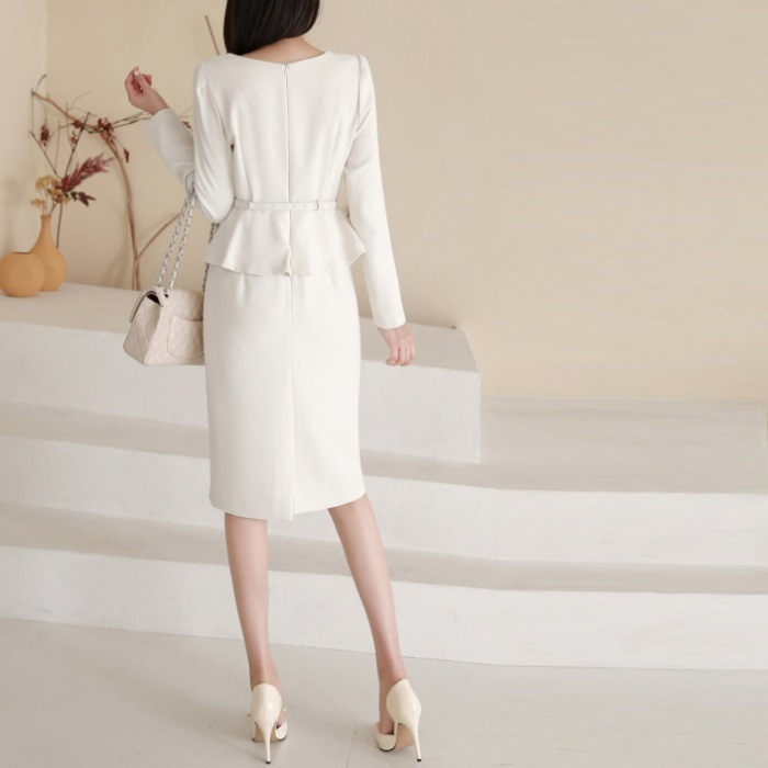 ワンピース 結婚式 ペプラム 入園入学 卒園 卒業 長袖 スリム ワンピース 結婚式 ペプラム 入園入学 卒園 卒業 長袖 スリム