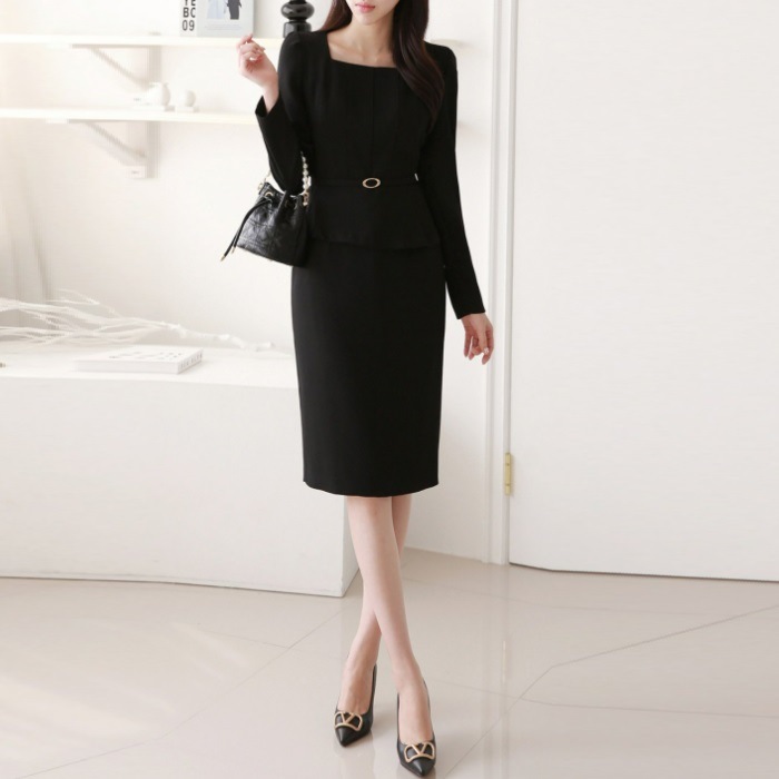 ワンピース 結婚式 ペプラム 入園入学 卒園 卒業 長袖 スリム ワンピース 結婚式 ペプラム 入園入学 卒園 卒業 長袖 スリム