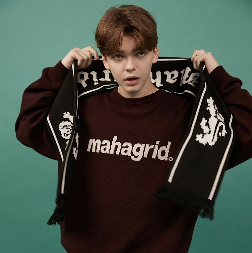 StrayKids着用/ベーシックロゴニットセーター_burgundy/大学生ファッション 韓国の人気ブランド カジュアル ロゴトップ