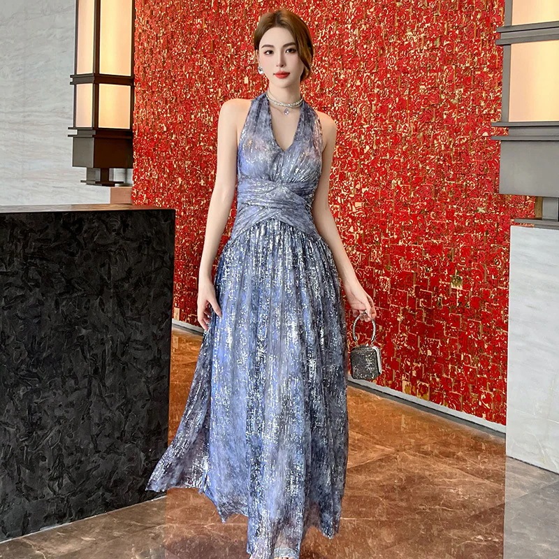 【JY.上品】 2024夏新品 ホルターネック バックレス キャミワンピース セクシー 旅行 ドレス パーティー キャバ 着痩せ 大人 同窓会 披露宴 卒業式 結婚式 演奏会 ウェディング 二次会 メ