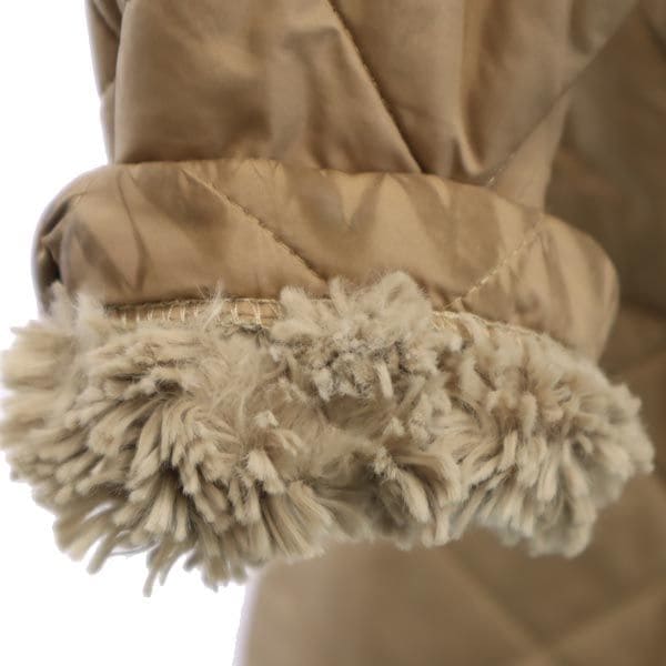 英国製 長袖 キルティングコート 36 ベージュ 裏ファー レディース