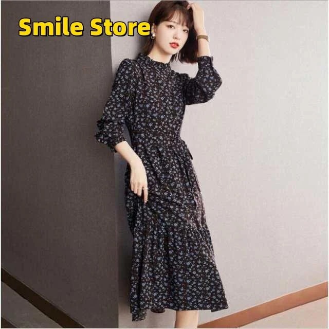 着痩せ きれいめ 通勤 ワンピース 韓国風 大きいサイズ 長袖 パーティードレス 秋冬 お呼ばれ おしゃれ レディース 新品 丸首 上品 膝丈ワンピース Aライン 40代