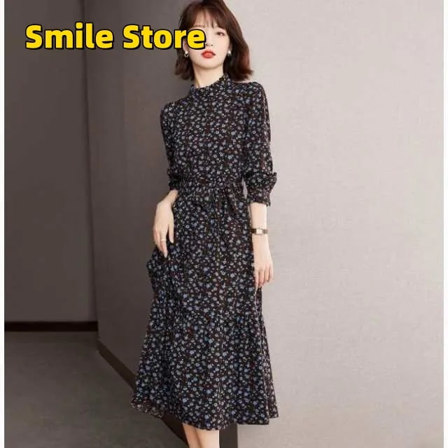 着痩せ きれいめ 通勤 ワンピース 韓国風 大きいサイズ 長袖 パーティードレス 秋冬 お呼ばれ おしゃれ レディース 新品 丸首 上品 膝丈ワンピース Aライン 40代